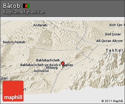 Shaded Relief Panoramic Map of Bātob