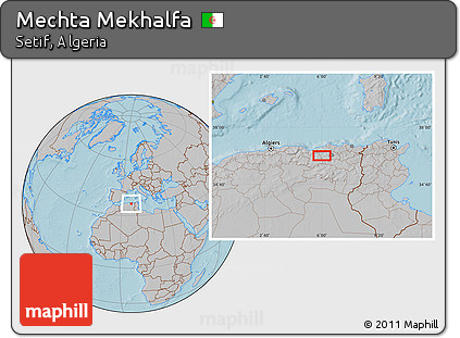 Gray Location Map of Mechta Mekhalfa, hill shading