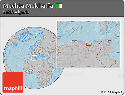 Gray Location Map of Mechta Mekhalfa, hill shading