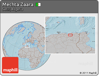 Gray Location Map of Mechta Zaara, hill shading