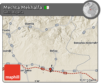 Shaded Relief Map of Mechta Mekhalfa
