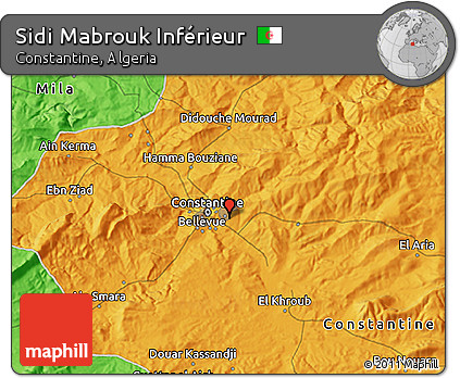 Political 3D Map of Sidi Mabrouk Inférieur