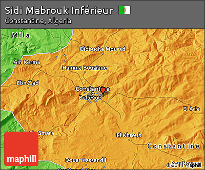 Political 3D Map of Sidi Mabrouk Inférieur