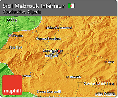 Political 3D Map of Sidi Mabrouk Inférieur