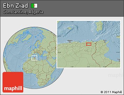 Savanna Style Location Map of Ebn Ziad, hill shading