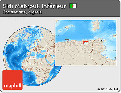 Shaded Relief Location Map of Sidi Mabrouk Inférieur
