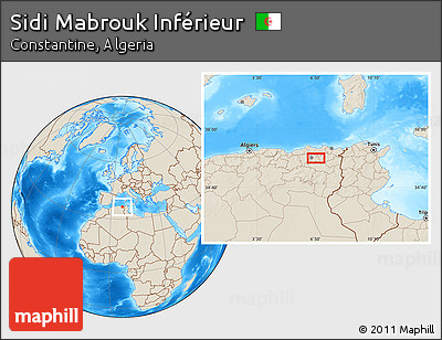 Shaded Relief Location Map of Sidi Mabrouk Inférieur