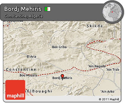 Shaded Relief Panoramic Map of Bordj Mehiris