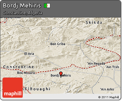Shaded Relief Panoramic Map of Bordj Mehiris