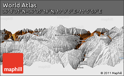 Physical Panoramic Map of the Area around 36° 19' 55" N, 70° 37' 30" E