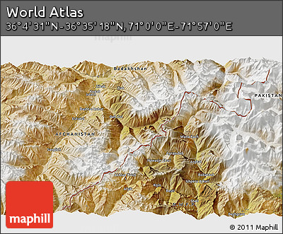 Satellite 3D Map of the Area around 36° 19' 55" N, 71° 28' 29" E