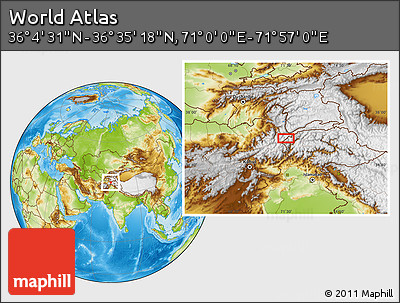 Physical Location Map of the Area around 36° 19' 55" N, 71° 28' 29" E