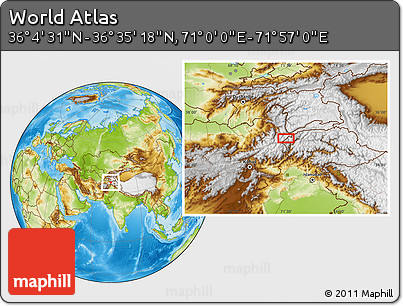 Physical Location Map of the Area around 36° 19' 55" N, 71° 28' 29" E