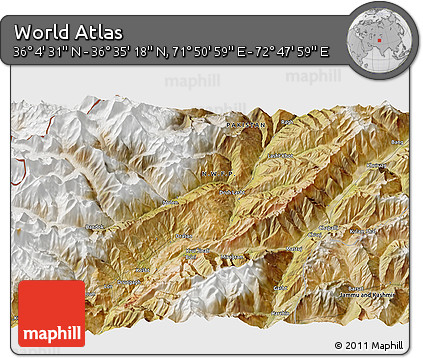 Satellite 3D Map of the Area around 36° 19' 55" N, 72° 19' 29" E
