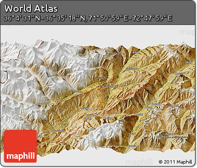 Satellite 3D Map of the Area around 36° 19' 55" N, 72° 19' 29" E