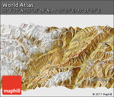 Satellite 3D Map of the Area around 36° 19' 55" N, 72° 19' 29" E