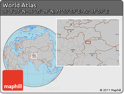Gray Location Map of the Area around 36° 19' 55" N, 72° 19' 29" E