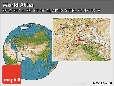 Satellite Location Map of the Area around 36° 19' 55" N, 72° 19' 29" E