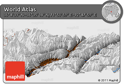 Physical Panoramic Map of the Area around 36° 19' 55" N, 72° 19' 29" E