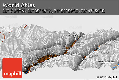 Physical Panoramic Map of the Area around 36° 19' 55" N, 72° 19' 29" E