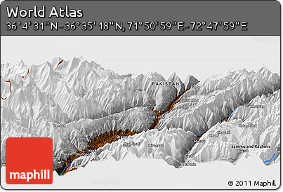 Physical Panoramic Map of the Area around 36° 19' 55" N, 72° 19' 29" E