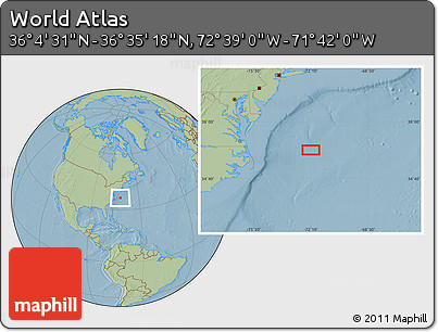 Savanna Style Location Map of the Area around 36° 19' 55" N, 72° 10' 30" W, hill shading