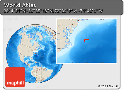 Shaded Relief Location Map of the Area around 36° 19' 55" N, 72° 10' 30" W