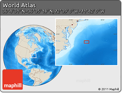 Shaded Relief Location Map of the Area around 36° 19' 55" N, 72° 10' 30" W
