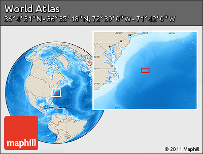 Shaded Relief Location Map of the Area around 36° 19' 55" N, 72° 10' 30" W