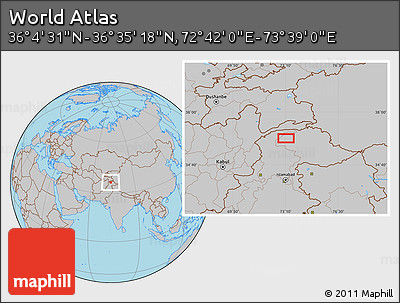 Gray Location Map of the Area around 36° 19' 55" N, 73° 10' 30" E