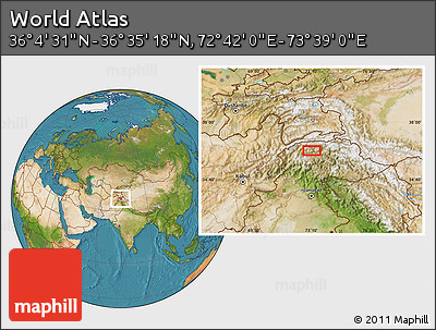 Satellite Location Map of the Area around 36° 19' 55" N, 73° 10' 30" E