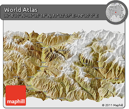 Satellite 3D Map of the Area around 36° 19' 55" N, 74° 1' 30" E