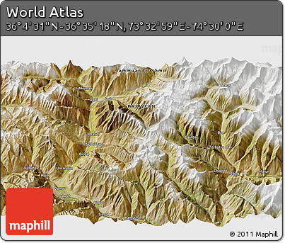 Satellite 3D Map of the Area around 36° 19' 55" N, 74° 1' 30" E