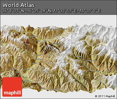 Satellite 3D Map of the Area around 36° 19' 55" N, 74° 1' 30" E