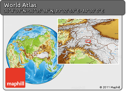 Physical Location Map of the Area around 36° 19' 55" N, 74° 1' 30" E