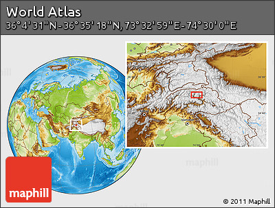 Physical Location Map of the Area around 36° 19' 55" N, 74° 1' 30" E