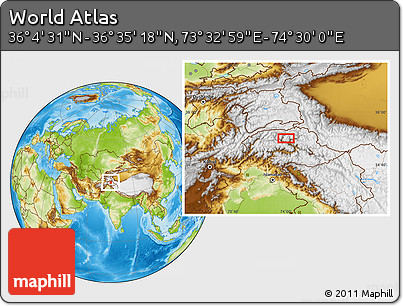 Physical Location Map of the Area around 36° 19' 55" N, 74° 1' 30" E