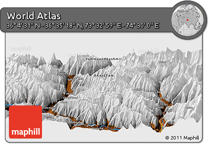 Physical Panoramic Map of the Area around 36° 19' 55" N, 74° 1' 30" E