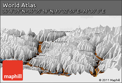 Physical Panoramic Map of the Area around 36° 19' 55" N, 74° 1' 30" E