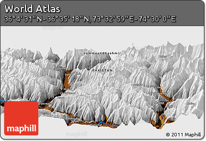 Physical Panoramic Map of the Area around 36° 19' 55" N, 74° 1' 30" E