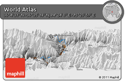 Physical Panoramic Map of the Area around 36° 19' 55" N, 74° 52' 30" E