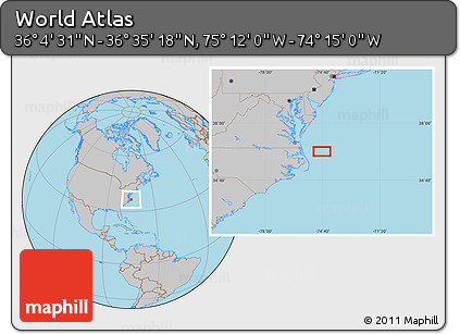 Gray Location Map of the Area around 36° 19' 55" N, 74° 43' 29" W