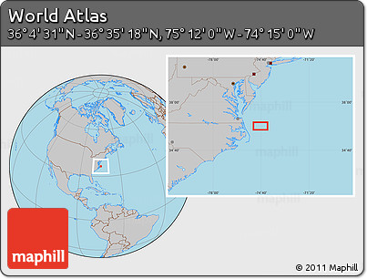 Gray Location Map of the Area around 36° 19' 55" N, 74° 43' 29" W