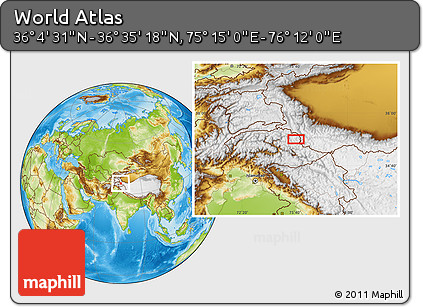 Physical Location Map of the Area around 36° 19' 55" N, 75° 43' 29" E