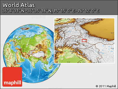 Physical Location Map of the Area around 36° 19' 55" N, 75° 43' 29" E