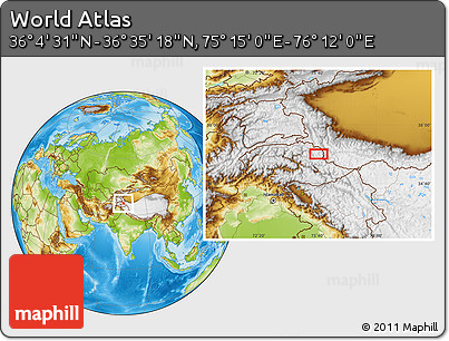 Physical Location Map of the Area around 36° 19' 55" N, 75° 43' 29" E