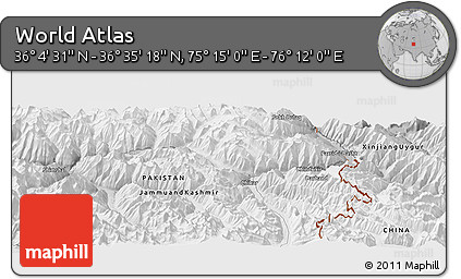 Physical Panoramic Map of the Area around 36° 19' 55" N, 75° 43' 29" E