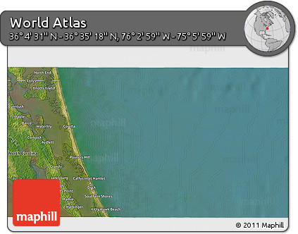 Satellite 3D Map of the Area around 36° 19' 55" N, 75° 34' 29" W
