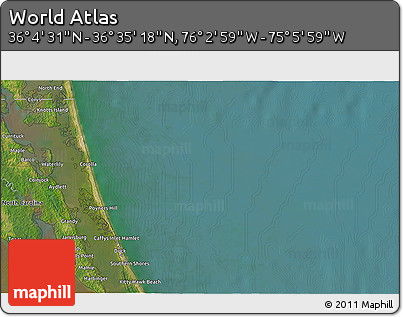 Satellite 3D Map of the Area around 36° 19' 55" N, 75° 34' 29" W