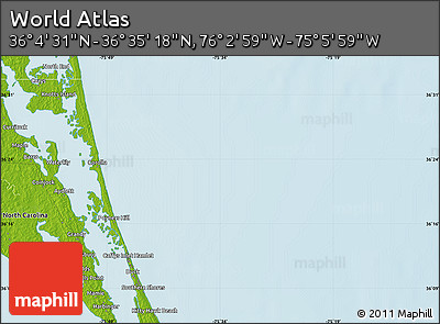 Physical Map of the Area around 36° 19' 55" N, 75° 34' 29" W